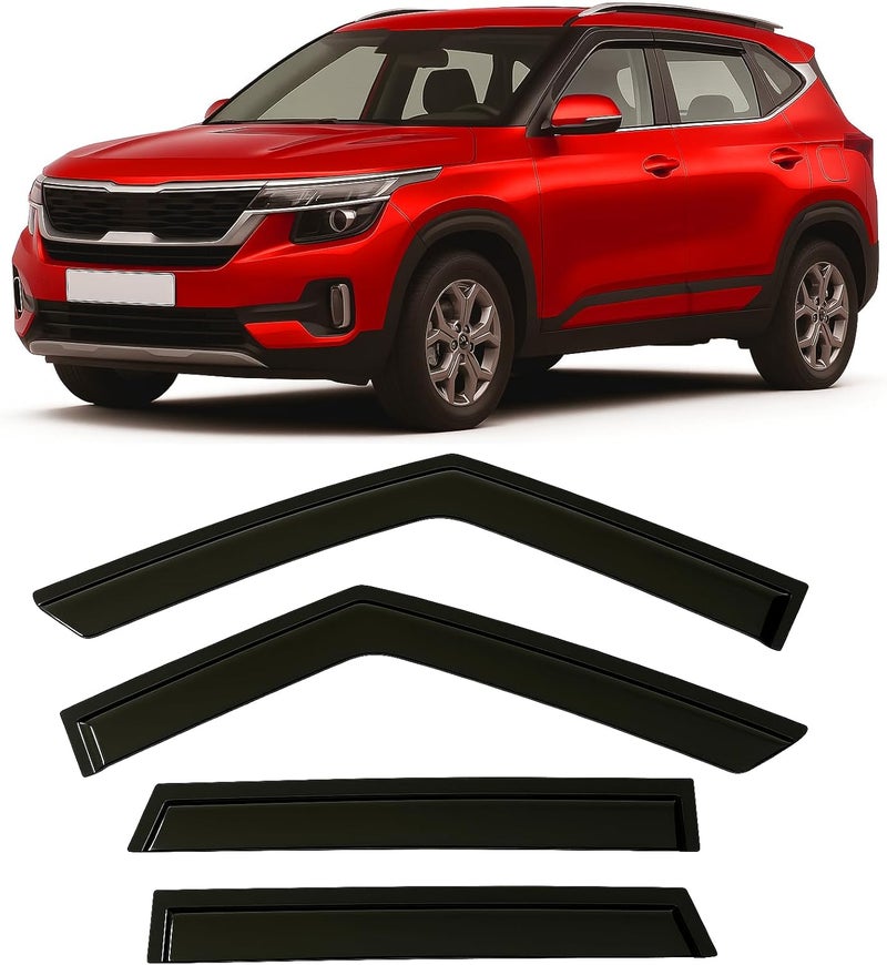 Optimal Co 2021-2026 Tape-on Rain Guards for Kia Seltos Side Window Deflector Visors LX S EX SX Turbo X-Line Durable Tinted Vent Shade 2022 2023 2024 2025 - Image 1